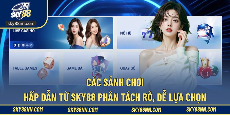 Tổ hợp các sảnh chơi chuẩn 5 sao quốc tế góp mặt tại SKY88